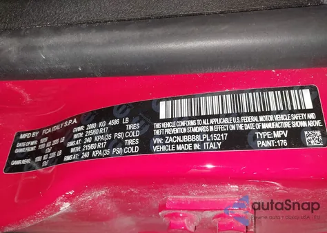 2020 Jeep Renegade Altitude 4X4 из США, поврежденный, VIN ZACNJBBB8LPL15217